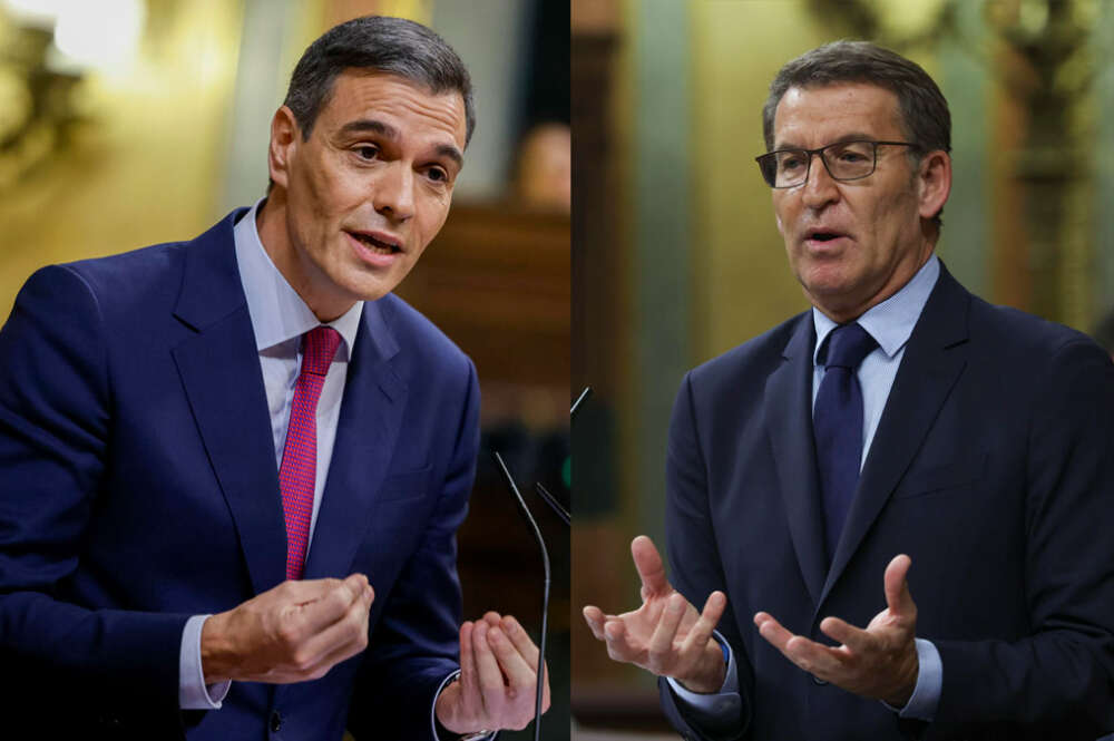 Pedro Sánchez y Alberto Núñez Feijóo durante el debate de investidura