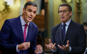 Pedro Sánchez y Alberto Núñez Feijóo durante el debate de investidura
