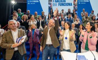 Alfonso Rueda, en Lugo, durante la presentación del programa del PP para las elecciones gallegas