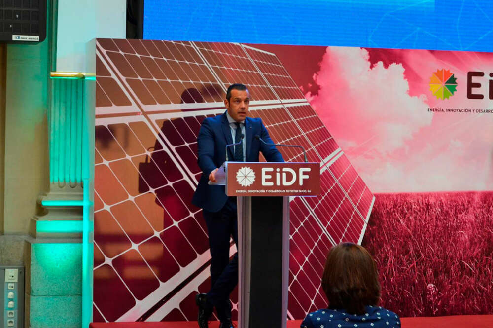 El consejero delegado de EiDF Solar, Fernando Romero, durante su intervención en el estreno de la compañía en el MAB.