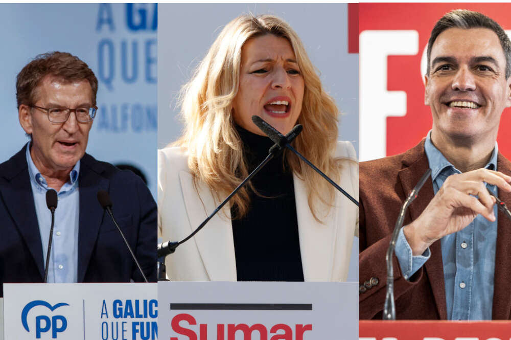 Alberto Núñez Feijóo, Yolanda Dïaz y Pedro Sánchez, líderes de PP, Sumar y PSOE, respectivamente / EFE