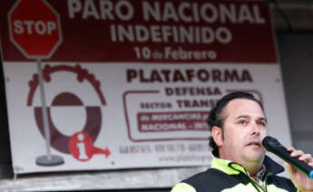 Manuel Hernández, portavoz de la Plataforma de Afectados del sector de Transportes, participa este sábado en Madrid