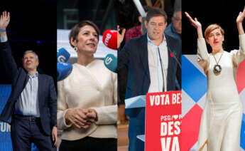 De izquierda a derecha: los candidatos Alfonso Rueda (PP), Ana Pontón (BNG), José Ramón Gómez Besteiro (PSdeG), Marta Lois (Sumar