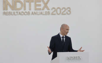 El consejero delegado de Inditex, Óscar García Maceiras, durante la rueda de prensa para la presentación de los resultados del ejercicio fiscal 2023. EFE/ Kiko Delgado
