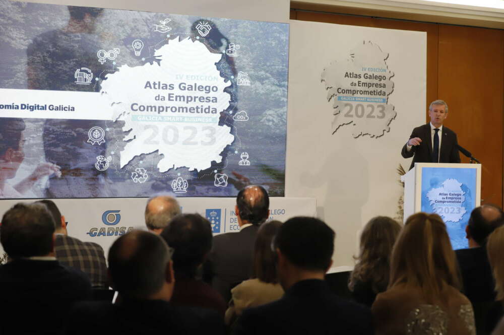 Alfonso Rueda durante su intervención en la presentación del Atlas Gallego de la Empresa Comprometida / Xurxo Lobato