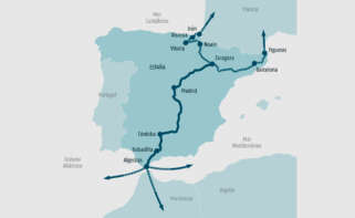 Mapa de la autopista ferroviaria Algeciras-Zaragoza