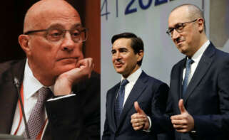 Josep Oliu, presidente de Banco Sabadell, y Carlos Tores y Onur Genç, presidente y CEO de BBVA
