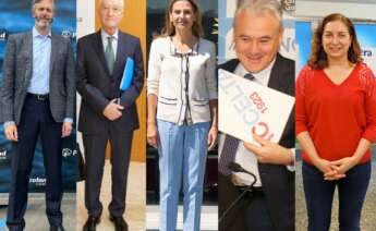 De izquierda a derecha, Enrique García Chillón (Profand), José Fariña Varela (Ibermutura), María Gómez Franqueira (Coren), Alfredo Blanco (Copasa) y Carmen Lence (Grupo Lence)