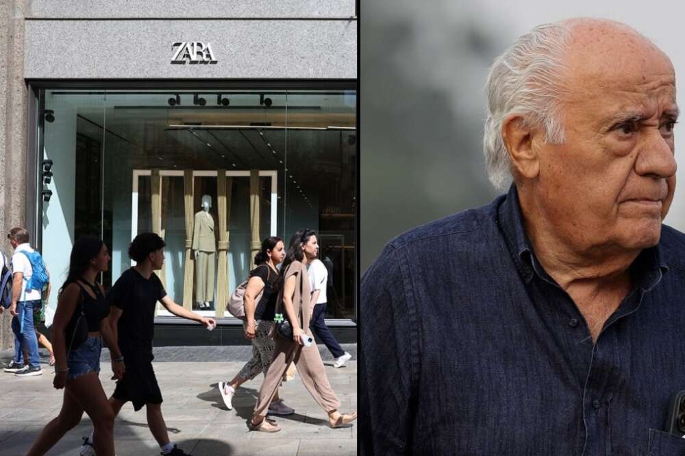 Una tienda de Zara al lado de una imagen de archivo de Amancio Ortega