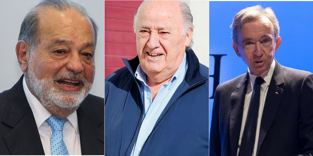 Carlos Slim, junto a Amancio Ortega y Bernard Arnault