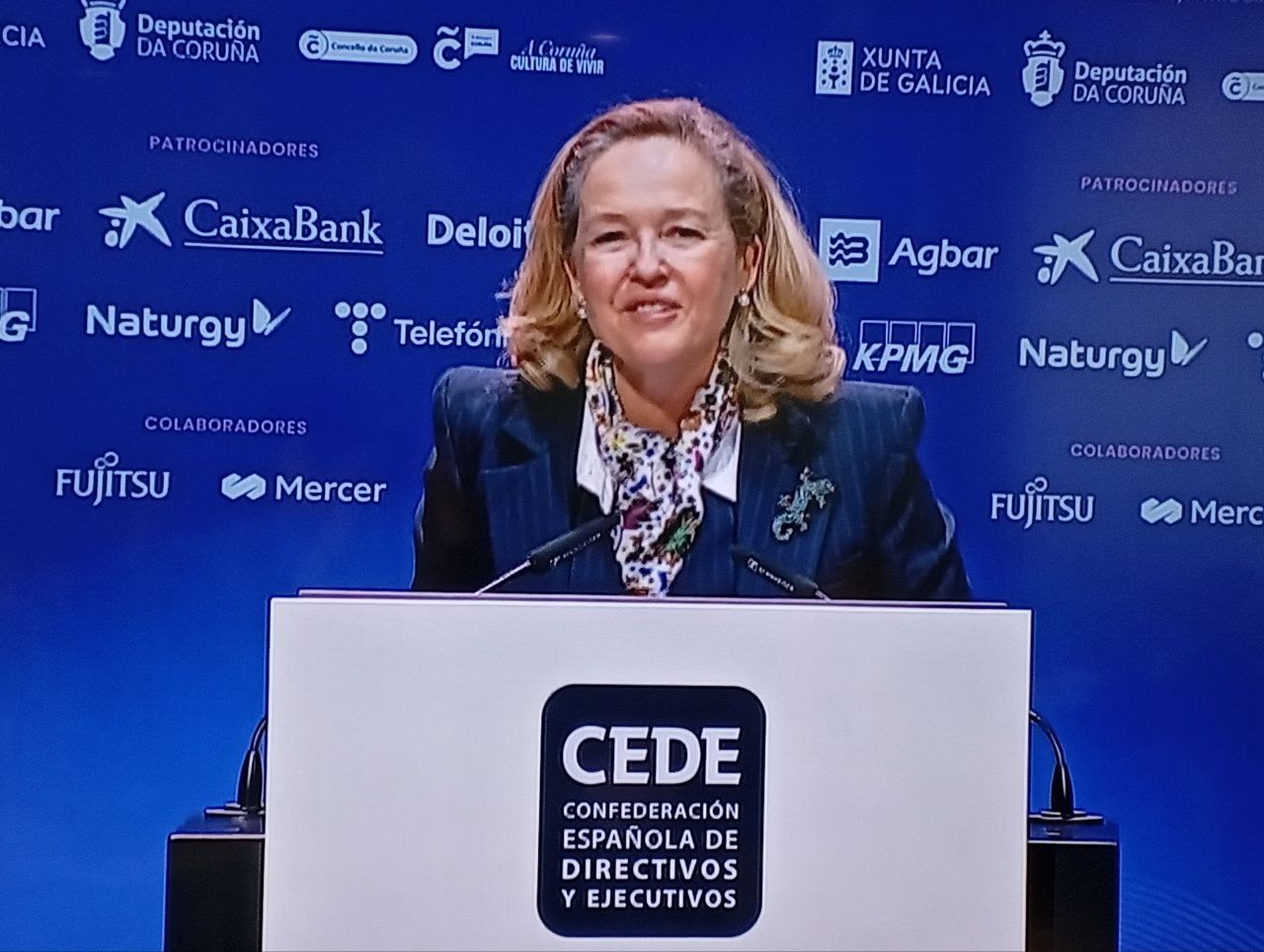 La presidenta del BEI, Nadia Calviño, en el Congreso de Directivos CEDE celebrado en A Coruña