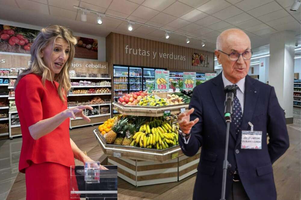 El presidente de Asedas, Josep Antoni Durán i Lleida, junto a la vicepresidenta segunda, Yolanda Díaz