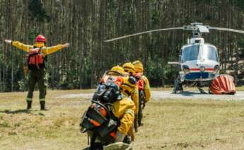 Imagen de efectivos de Afocelca, la compañía contra incendios forestales en el rural con capital compartido entre las compañías de celulosa Altri y Navigator en Portugal