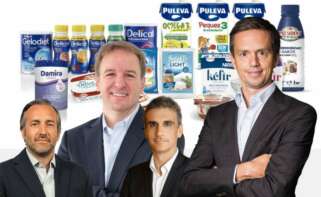 El director general de Lactalis en España y Portugal, David Saliot, junto a los directivos Borja Galindo (Lactalis Forlasa), Miguel Chapa (Lactalis Foodservices) y Daniel Isart (Lactalis Puleva)