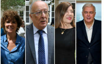 Mayte Gutiérrez, gerente de la Asociación Gallega del Hidrógeno; Fernando González Laxe, expresidente de la Xunta; María Bastida, profesora del Departamento de Organización de Empresas de la Universidade de Santiago de Compostela; y Luis de Valdivia, presidente de Ecoener / Pablo Ares Heres