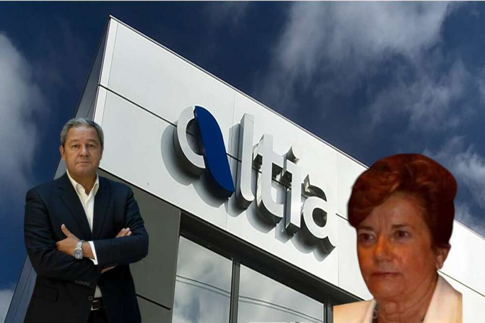 Tino Fernández y Josefa Ortega con la sede de Altia de fondo