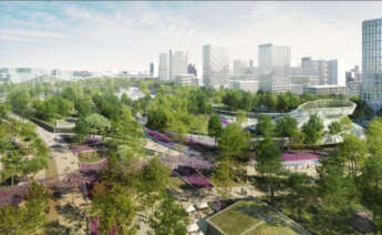 Recreación del parque central de Madrid Nuevo Norte con la superestructura del Jardín del Viento