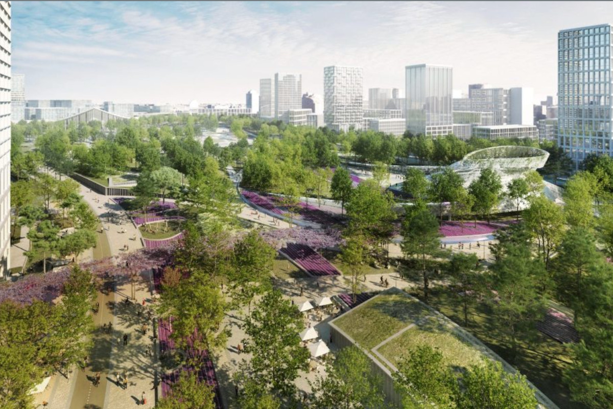 Recreación del parque central de Madrid Nuevo Norte con la superestructura del Jardín del Viento