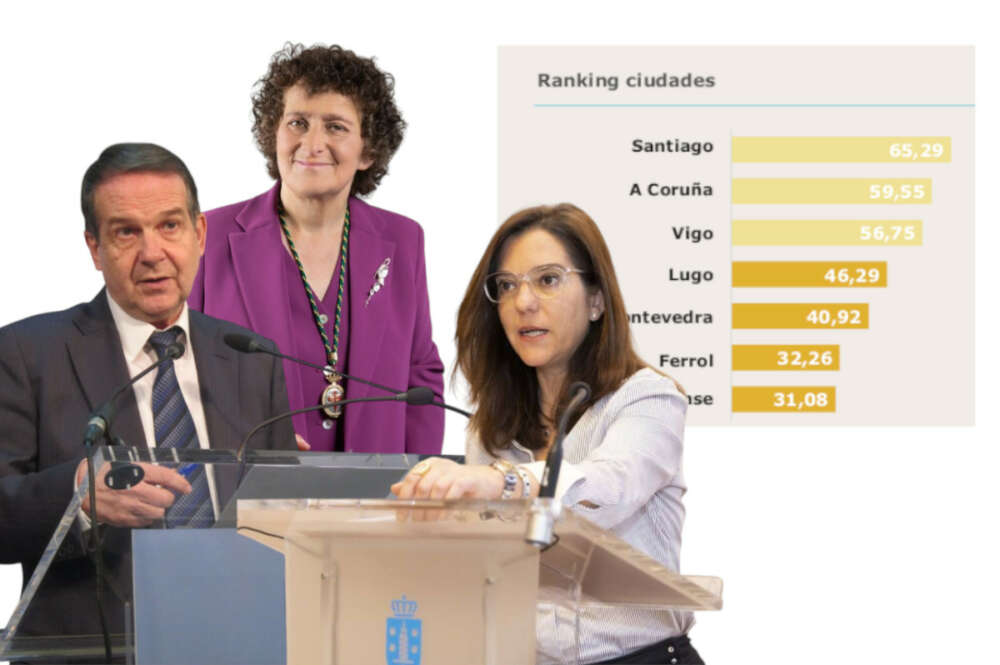 Abel Caballero, Goretti Sanmartín e Inés Rey, alcaldes de Vigo, Santiago y A Coruña