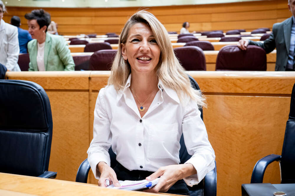 La vicepresidenta segunda y ministra de Trabajo, Yolanda Díaz, durante una sesión de control al Gobierno en el Senado, a 10 de junio de 2025, en Madrid (España)