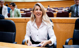 La vicepresidenta segunda y ministra de Trabajo, Yolanda Díaz, durante una sesión de control al Gobierno en el Senado, a 10 de junio de 2025, en Madrid (España)