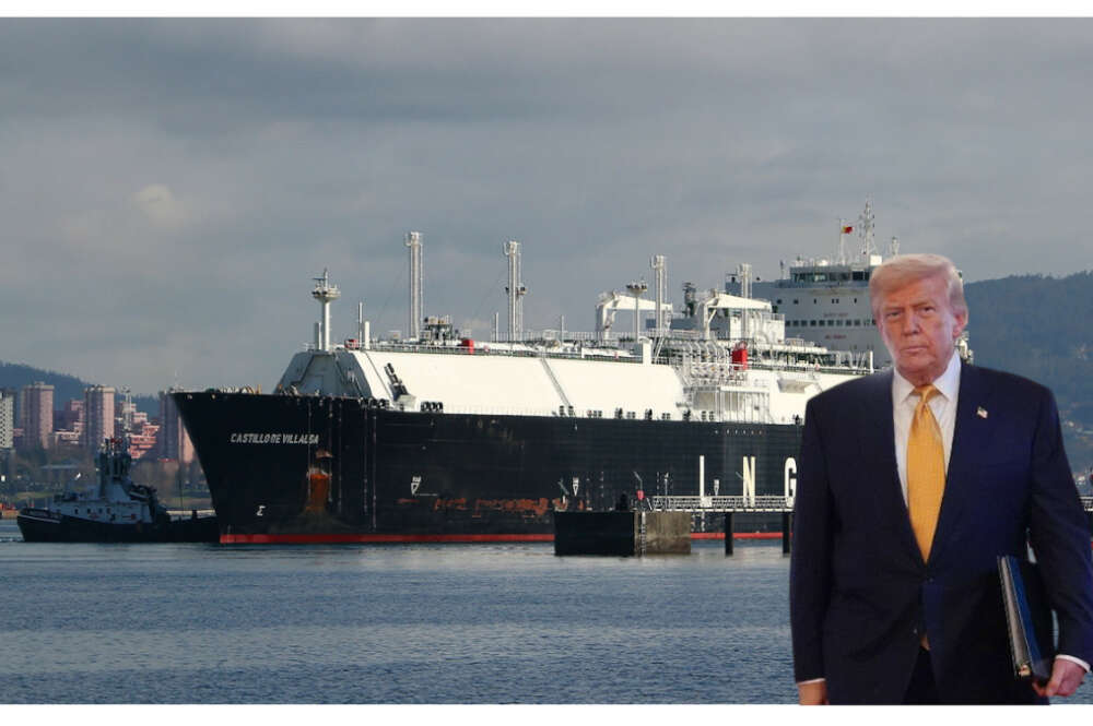 Buque Castillo de Malpica, de la naviera Elcano, en un transporte de GNL y el presidente de Estados Unidos, Donald Trump