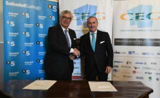 Juan Manuel Vieites y Pablo Junceda tras la renovación del convenio entre la CEG y el Sabadell