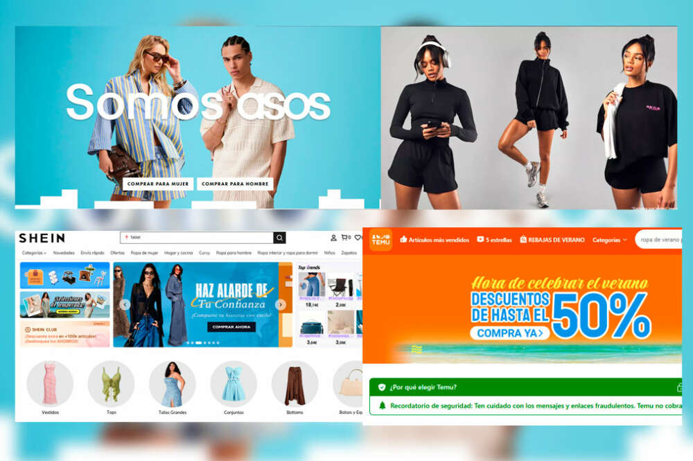 capturas de las plataformas de Asos, Bohoo, Shein y Temu