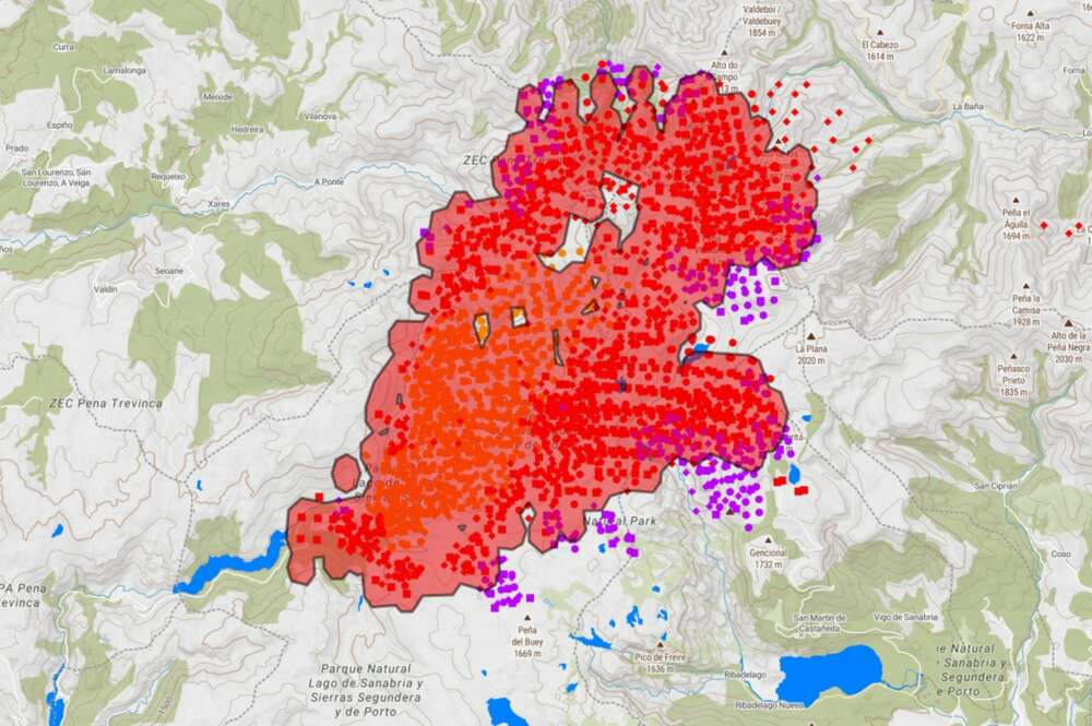 Incendio en Pena Trevinca, desde el visor Copernicus, a 18 de agosto de 2025. - COPERNICUS