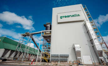 Vista exterior de la planta de biomasa de Greenalia en Teixeiro (Curtis)