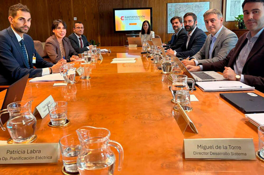 La conselleira de Economía e Industria, María Jesús Lorenzana, en la reunión con el secretario de Estado de Energía, Joan Groizard, y con responsables de Red Eléctrica (REE)