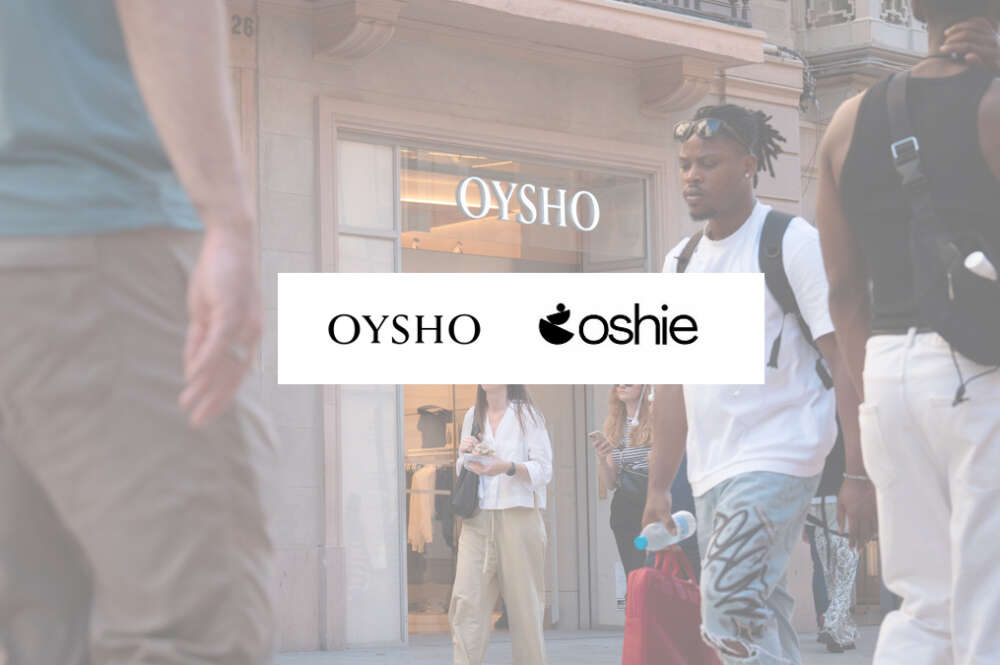 Imagen del exterior de una tienda de Oysho con los logos de Oysho y de Oshie encima