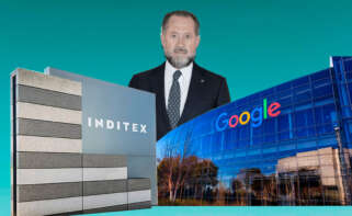 Montaje con Juan Carlos Escotet y los edificios de Inditex y Google