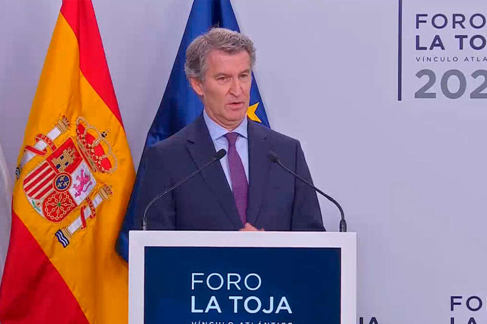 Alberto Núñez Feijóo durante su ponencia en la séptima edición del Foro La Toja - Vínculo Atlántico