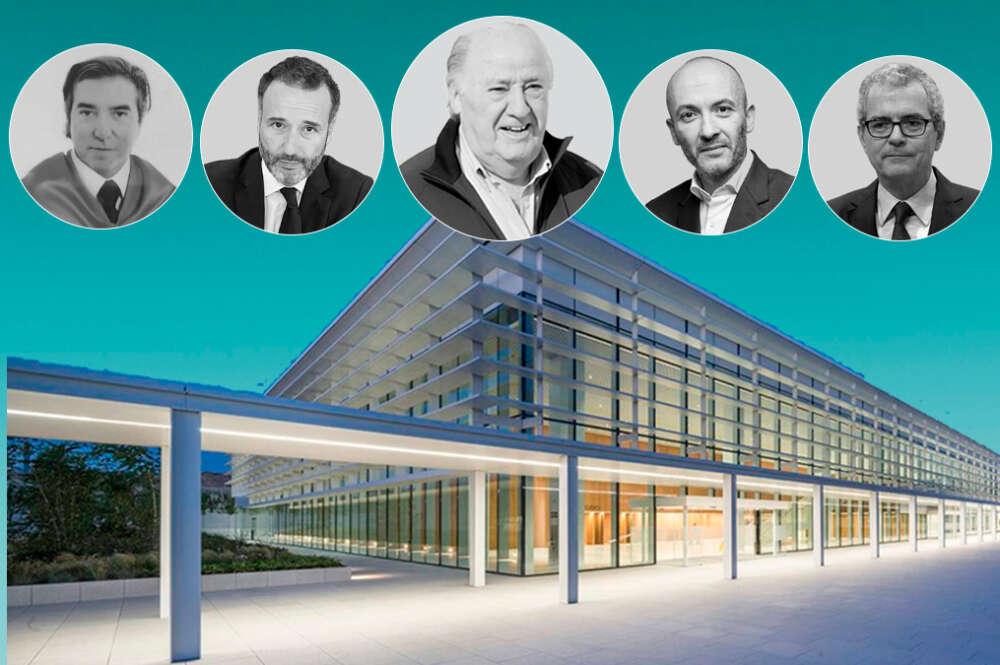 Amancio Ortega, en el centro, al lado de directivos clave en el presente y pasado de Inditex y Pontegadea. De Ignacio Fernández, primero por la izquierda, a Roberto Cibeira, Ós Garcia Maceiras y Pablo Isla