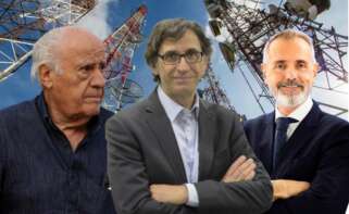 Daniel Noguera, CEO de American Tower España, flanqueado por Marc Murtra (Telefónica) y Amancio Ortega (Pontegadea)
