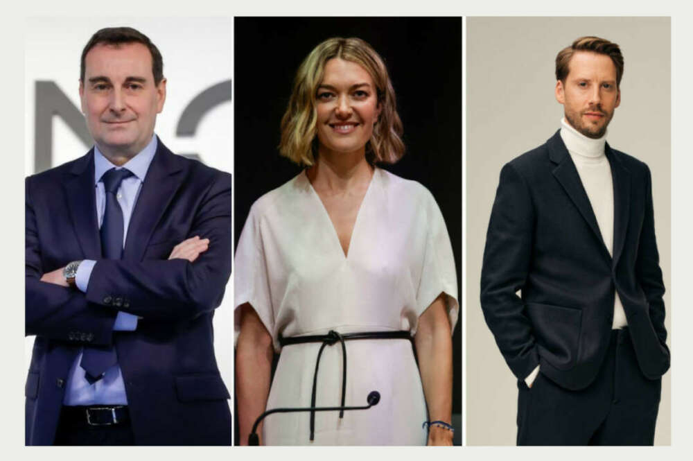 De izquierda a derecha, Toni Ruiz, CEO de Mango; Marta Ortega, presidenta de Inditex; y Daniel Ervér, CEO de H&M