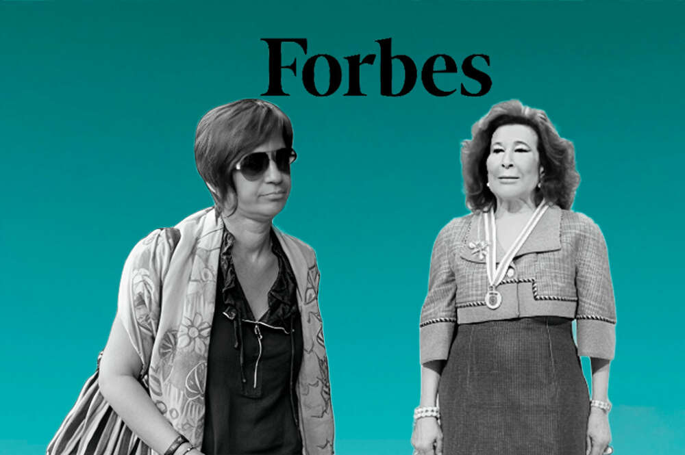 Ilustración con Sandra Ortega e Isabel Castelo y el logo de Forbes