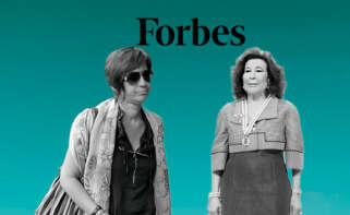 Ilustración con Sandra Ortega e Isabel Castelo y el logo de Forbes