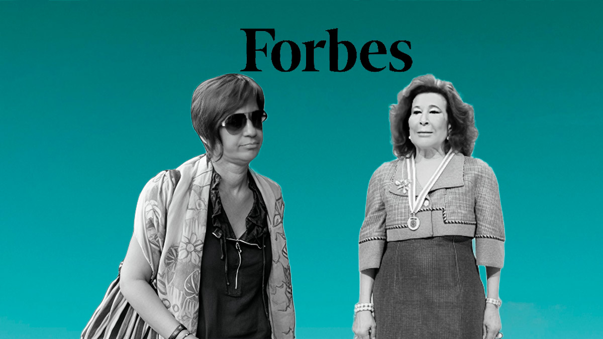 Ilustración con Sandra Ortega e Isabel Castelo y el logo de Forbes