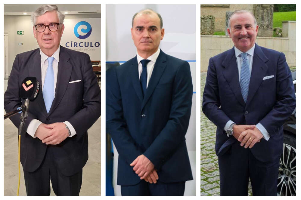 De izquierda a derecha, Juan Manuel Vieites, presidente de la Confederación de Empresarios de Galicia, Juan Carlos Reboredo, secretario general de la Oficina de Coordinación Económica de la Presidencia de la Xunta, y Pablo Junceda, director general del Sabadell Gallego