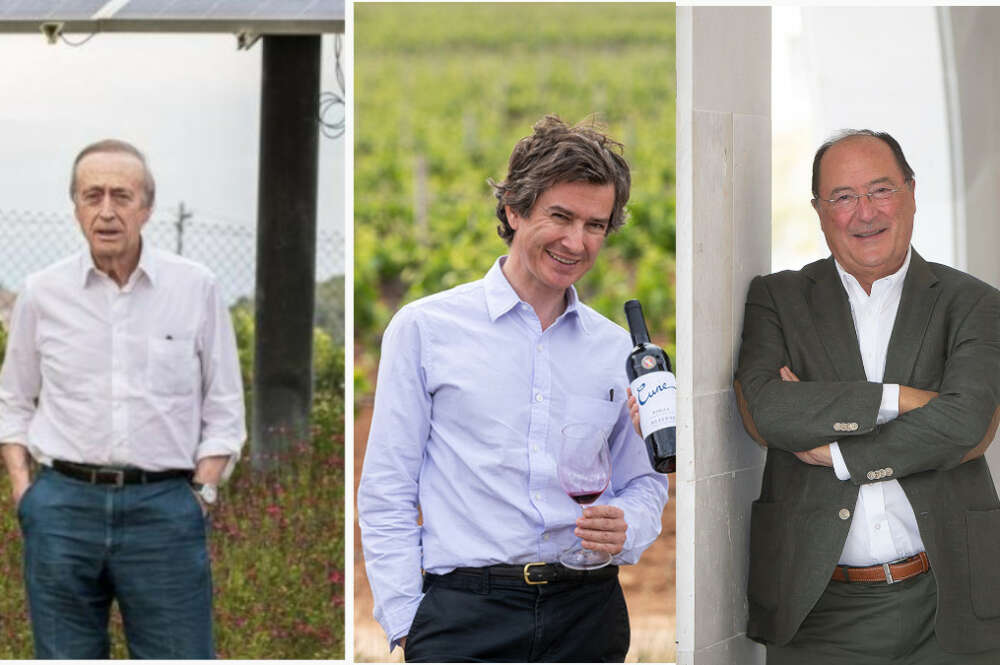 Miguel Torres, presidente de Familia Torres, junto a Víctor Urrutia, CEO de CVNE, y Carlos Moro, presidente de Matarromera