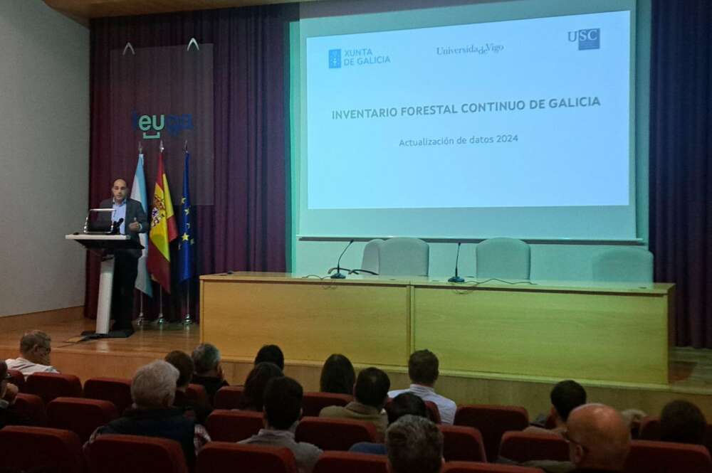 El director de la Axencia Galega da Industria Forestal (Xera), Alfredo Fernández Ríos, durante la presentación de los últimos datos del Inventario Forestal Continuo de Galicia