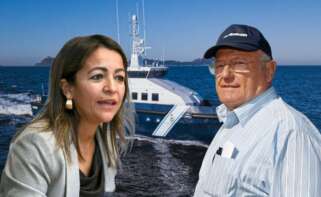 Marta Villaverde, conselleira do Mar, y Manuel Rodríguez, con una patrullera de Rodman de fondo