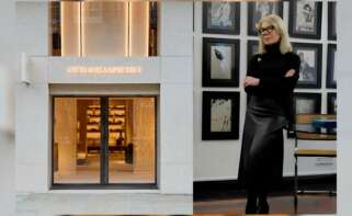 Montaje con una imagen de la fachada de una de las tiendas de Ottodisanpietro en A Coruña y su fundadora, Elida Nogueira