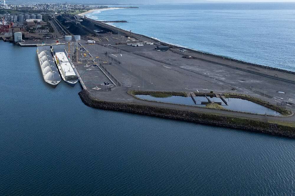 Proyección de cómo quedará la terminal de Port Kembla, en el estado australiano de Nueva Gales del Sur, que operará Reganosa tras adjudicarse un contrato de mantenimiento