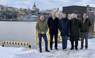 Delegación de Navantia en Estocolmo, encabezada por el presidente del grupo naval, Ricardo Domínguez, ante la posibilidad de que se lleve un contrato de cuatro fragatas del Gobierno