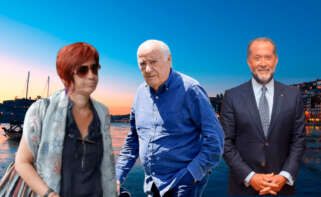 Ilustración con Sandra y Amancio Ortega y Juan Carlos Escotet