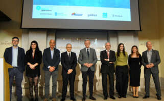 De izquierda a derecha, Fernando de Lllano, Cristina Díaz, Julián Rodríguez, Fernando de Bunes, Alfonso Rueda, Juan García, Melisa Pagliaro, María Bastida y Marcelino Fernández Mallo.