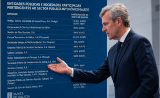 Montaje en el que puede verse al presidente de la Xunta, Alfonso Rueda, con algunas de las entidades instrumentales del Gobierno gallego de fondo